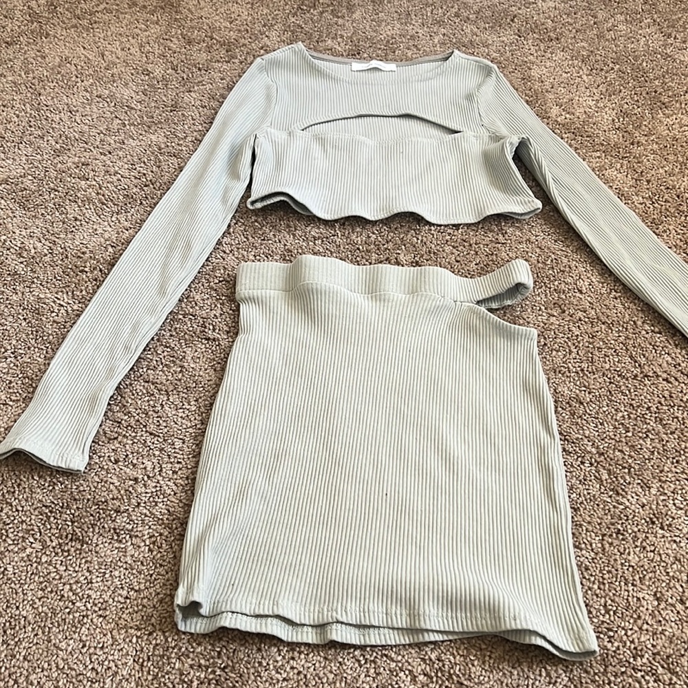 Olive green skirt set